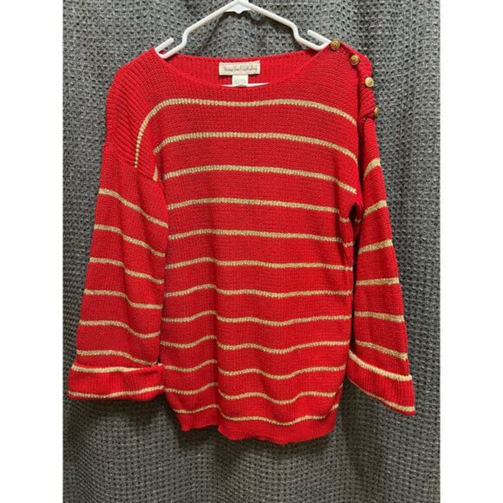 Diane Von Furstenberg Red and Gold Striped Sweater Size Small.